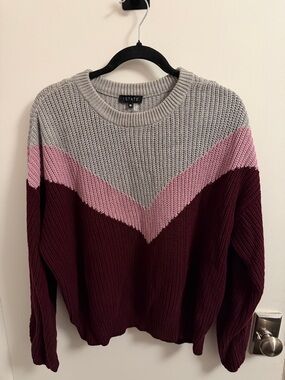 STATE Colorblock Chevron Crewneck Sweater - Gray, Pink, Burgundy